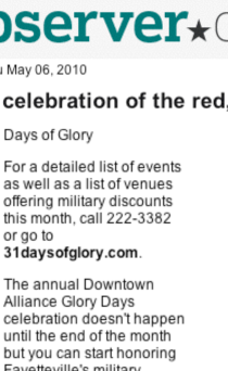 FAYETTEVILLE OBSERVER features Fayetteville