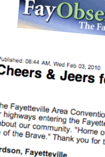 FAYETTEVILLE OBSERVER features Fayetteville