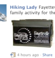 Hiking Lady on Facebook features Fayetteville