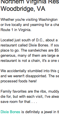 Local blog raves about Dixie Bones