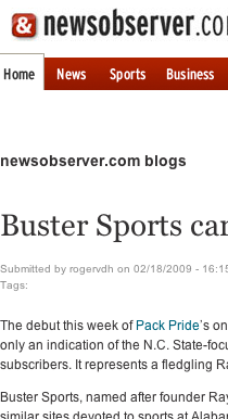 NEWS & OBSERVER Blog features Buster Sports
