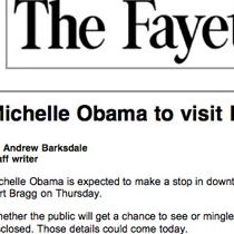 THE FAYETTEVILLE OBSERVER covers Michelle Obama's anticipated trip to Hay Street