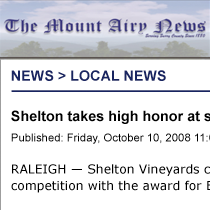 Mt. Airy News Features Shelton Vineyards