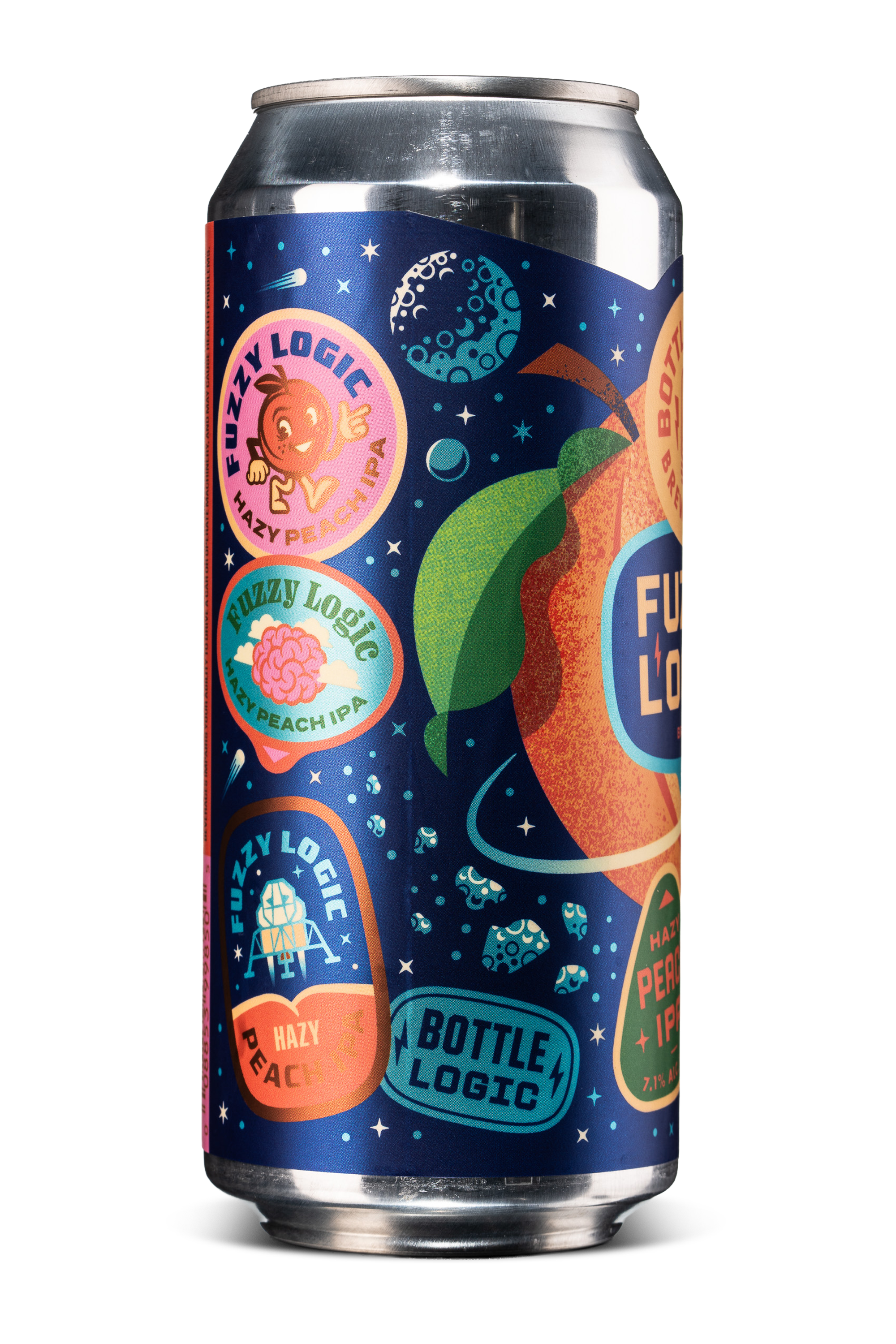 Fuzzy Logic Peach IPA can label detail