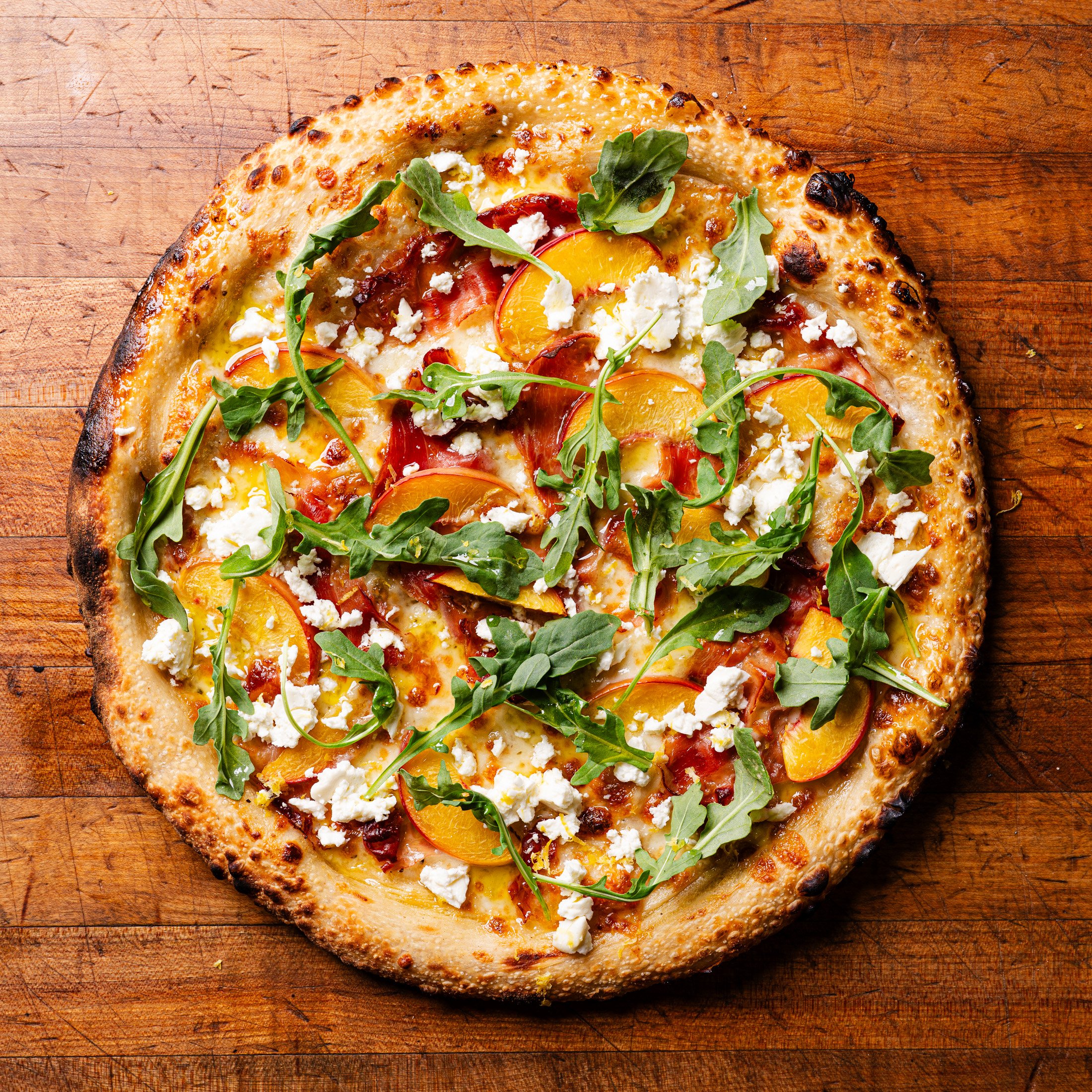 The Genevieve special with fresh peaches and prosciutto