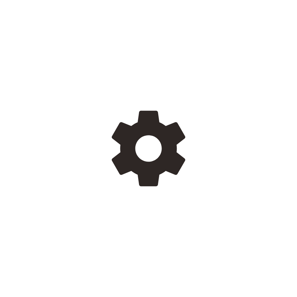 Settings gear icon centered on a black background.