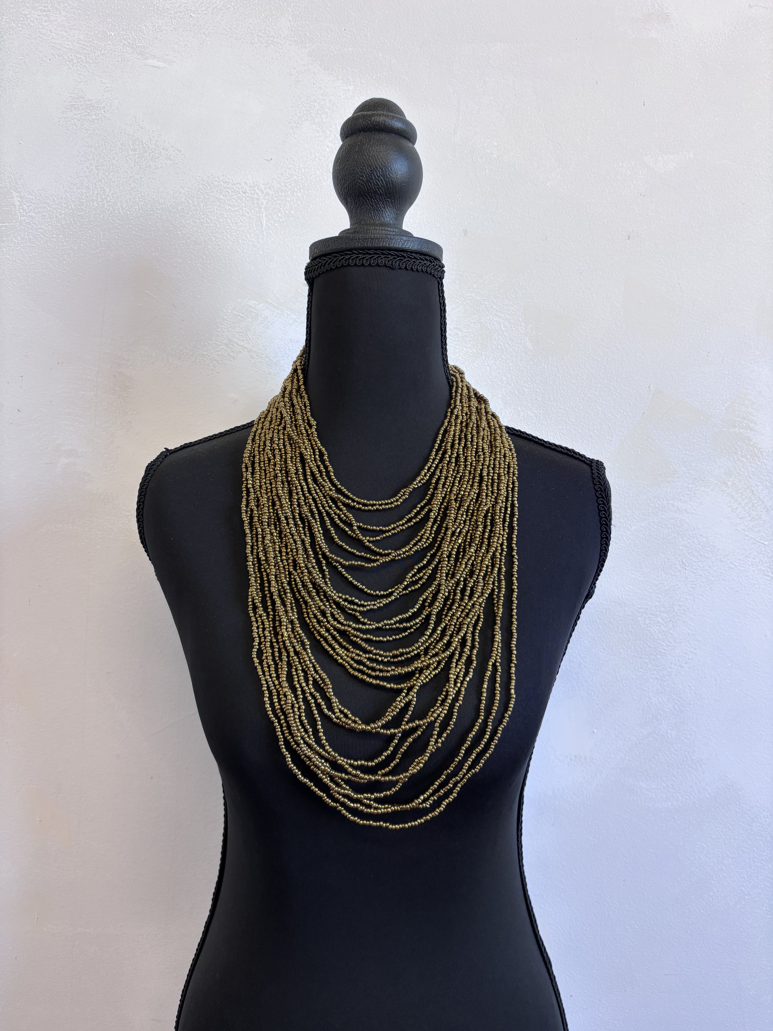 Cascading Dark-Gold Beadwork Necklace from Mexico
