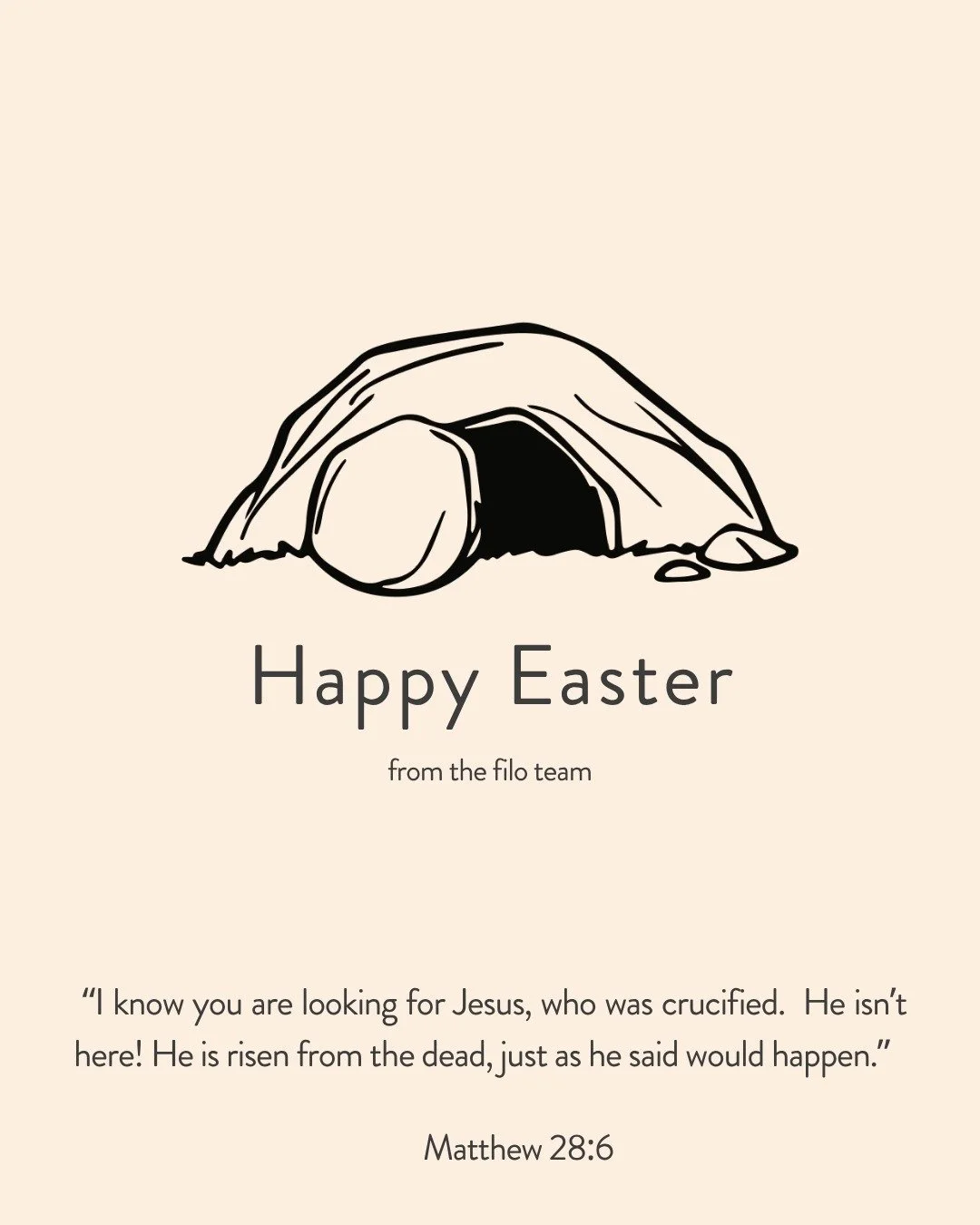 Happy Easter from all of us at filo!

We would love to invite you to join us at our Easter Sunday services at Catalyst Vineyard John Street (the exact spot where you drink your filo coffee during the week)

So come and join us on Sunday, we'd love to