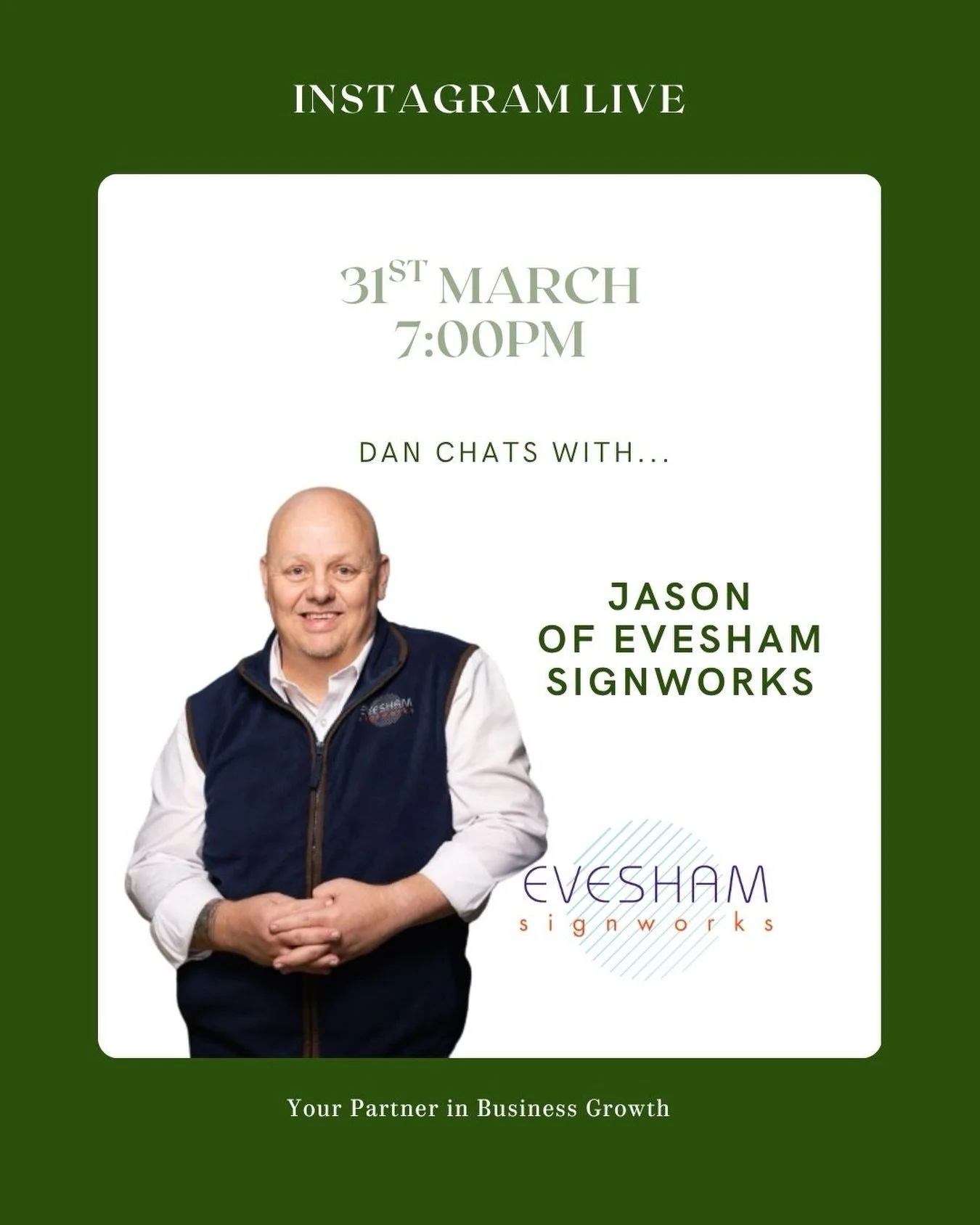 Really looking forward to chatting with Jason of @eveshamsignworks on Instagram Live. Far more than just business cards, Jason and his team have pivoted their business and now provide signage to television shows, construction, retail and so much more