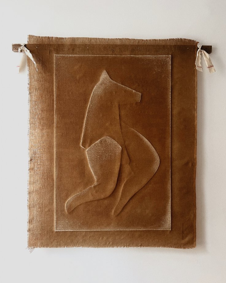MENORCA HERITAGE I HORSE, LINEN AND SHELLAC, 112x143 CM, 2025