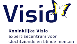 Logo van Koninklijke Visio met een gele vlinder naast de tekst.