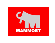 Logo van Mammoet met witte olifant op een rode achtergrond.
