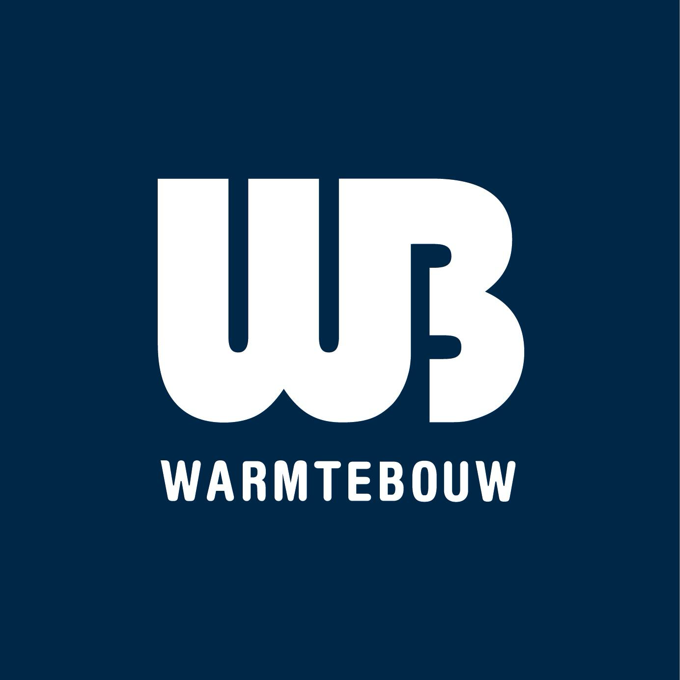 Logo van WARMTEBOUW met witte letters op blauwe achtergrond, met het woord WARMTEBOUW onder het grote witte WWB logo.