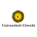 Logo van Universiteit Utrecht met een geel en zwart zonnestraal ontwerp en de naam onderaan.