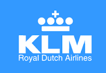 KLM Royal Dutch Airlines logo met blauwe achtergrond en witte tekst en kroon