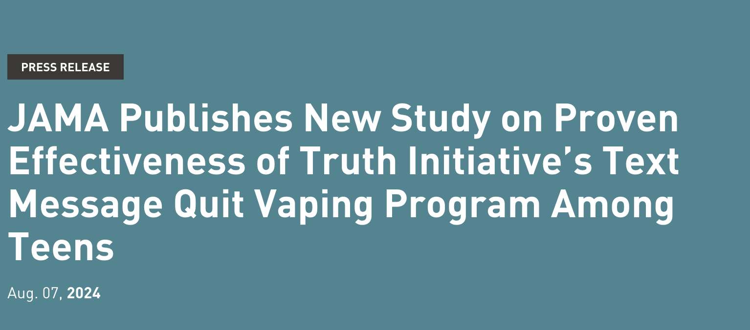 Promising Results from Interactive Text Messaging in Youth Vaping Cessation