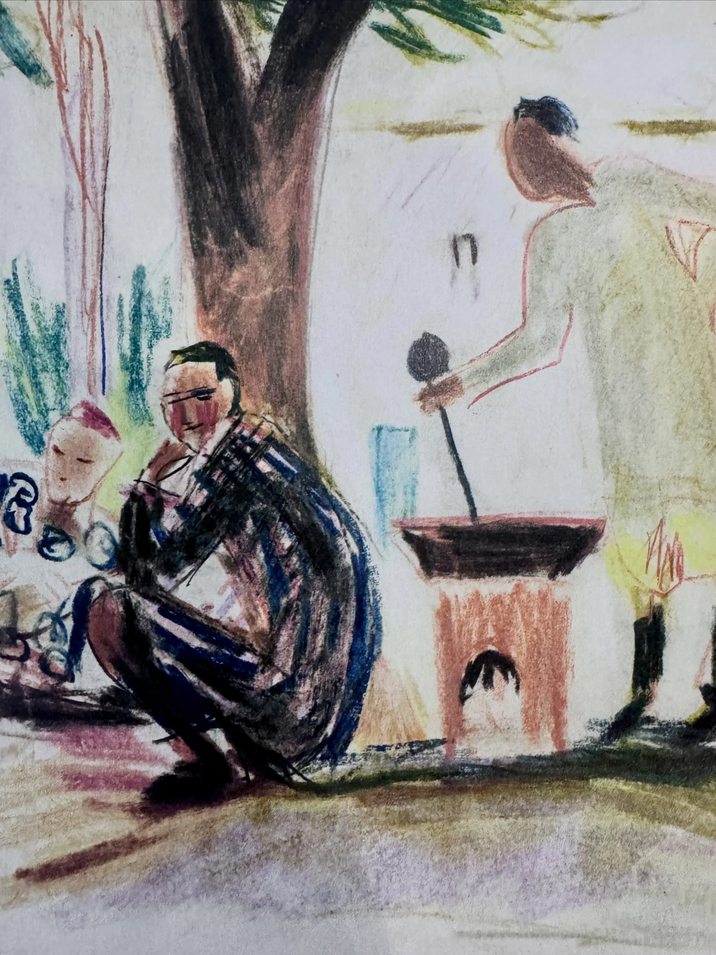 Stirring the Plov, Samarkand, by Nadezhda Kashina. Returning to Central Asia, I was so struck by the vibrant beauty of everyday life, enhanced perhaps by the arid background and mud brick buildings. Kashina, who was born in Russia in 1896 and studied