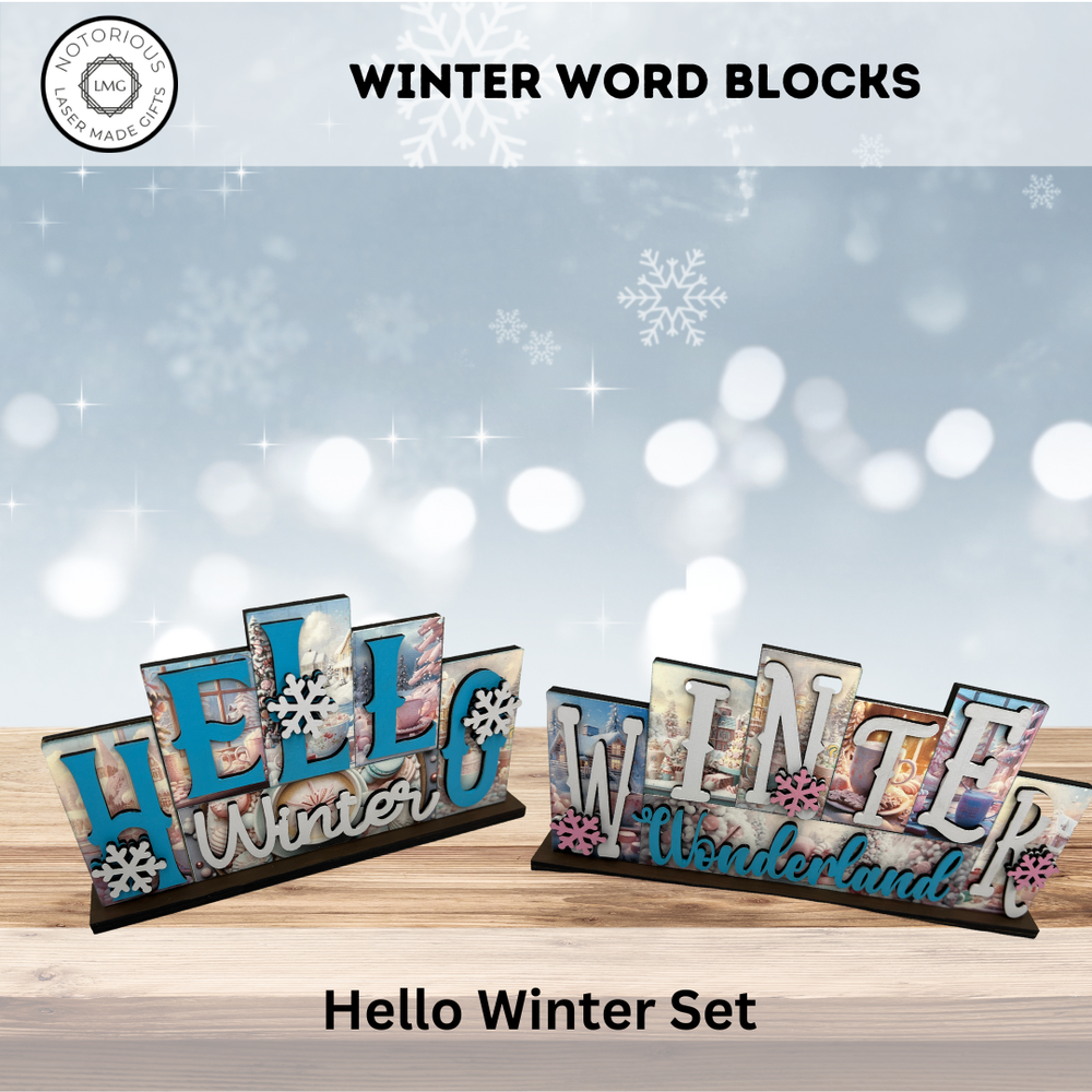 Home Decor Winter Word Blocks Cocoa and Frosty — Notorious Laser
