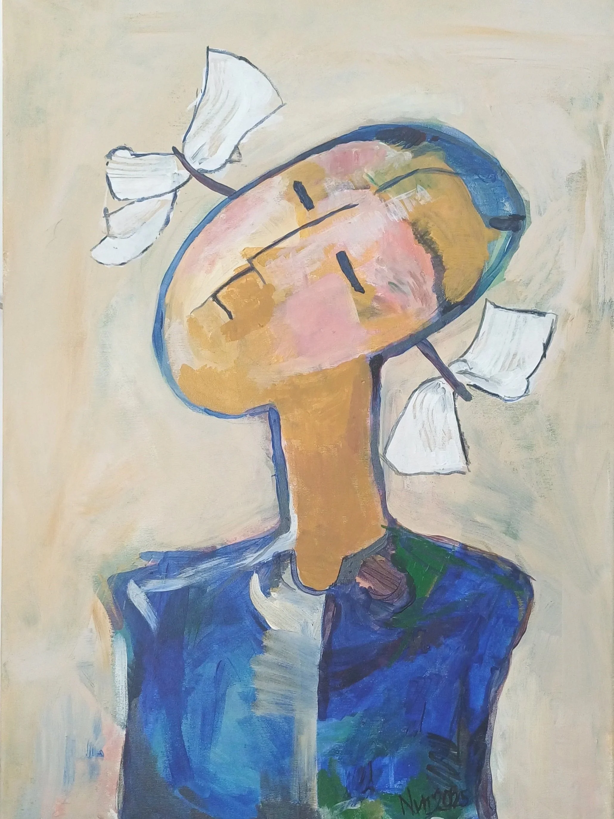In a Blue School Smock — The Good Girl Pose  -  50x70 acrylic on canvas