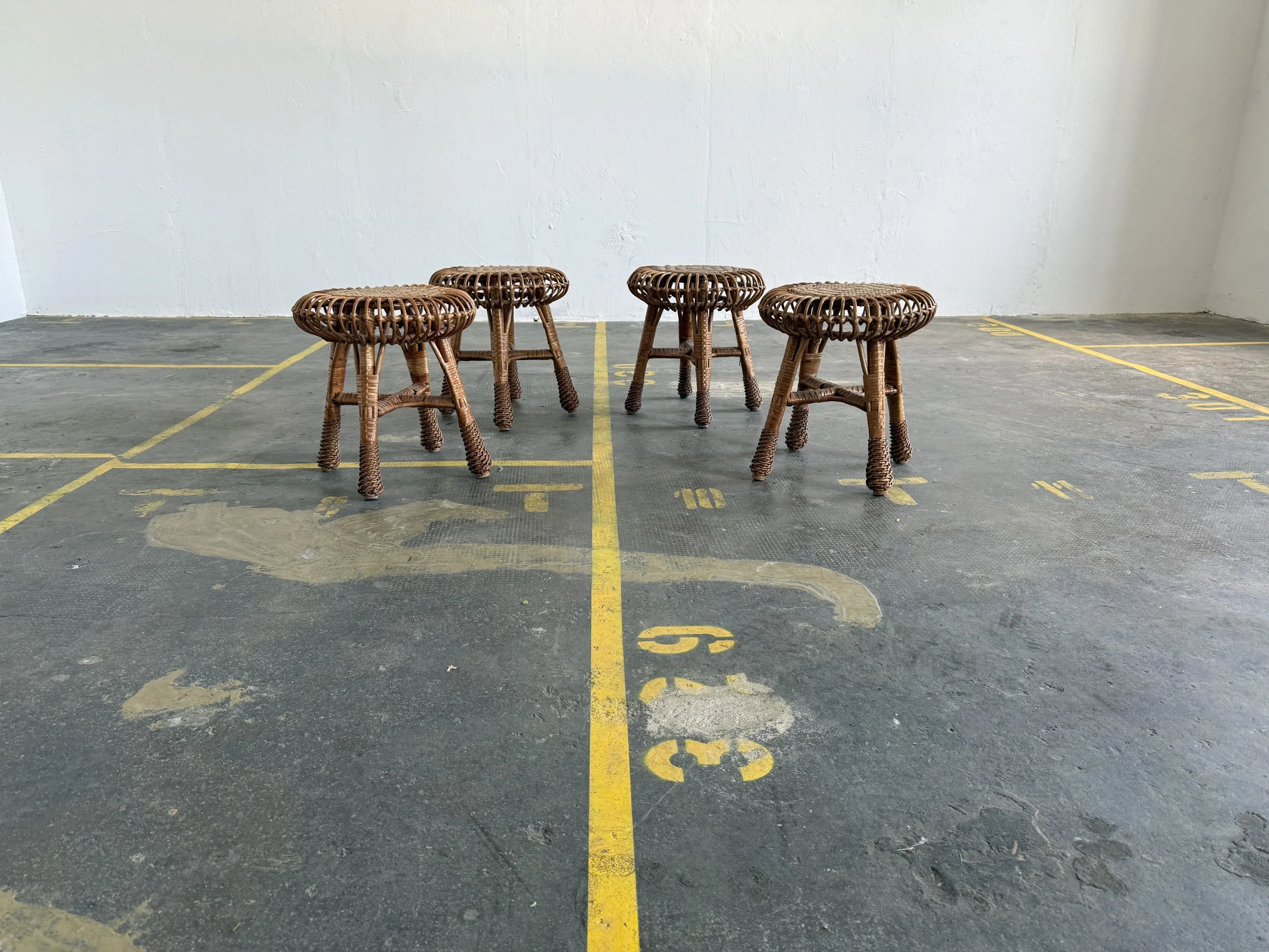 Set of Four Wicker Stools, Italy 1960s