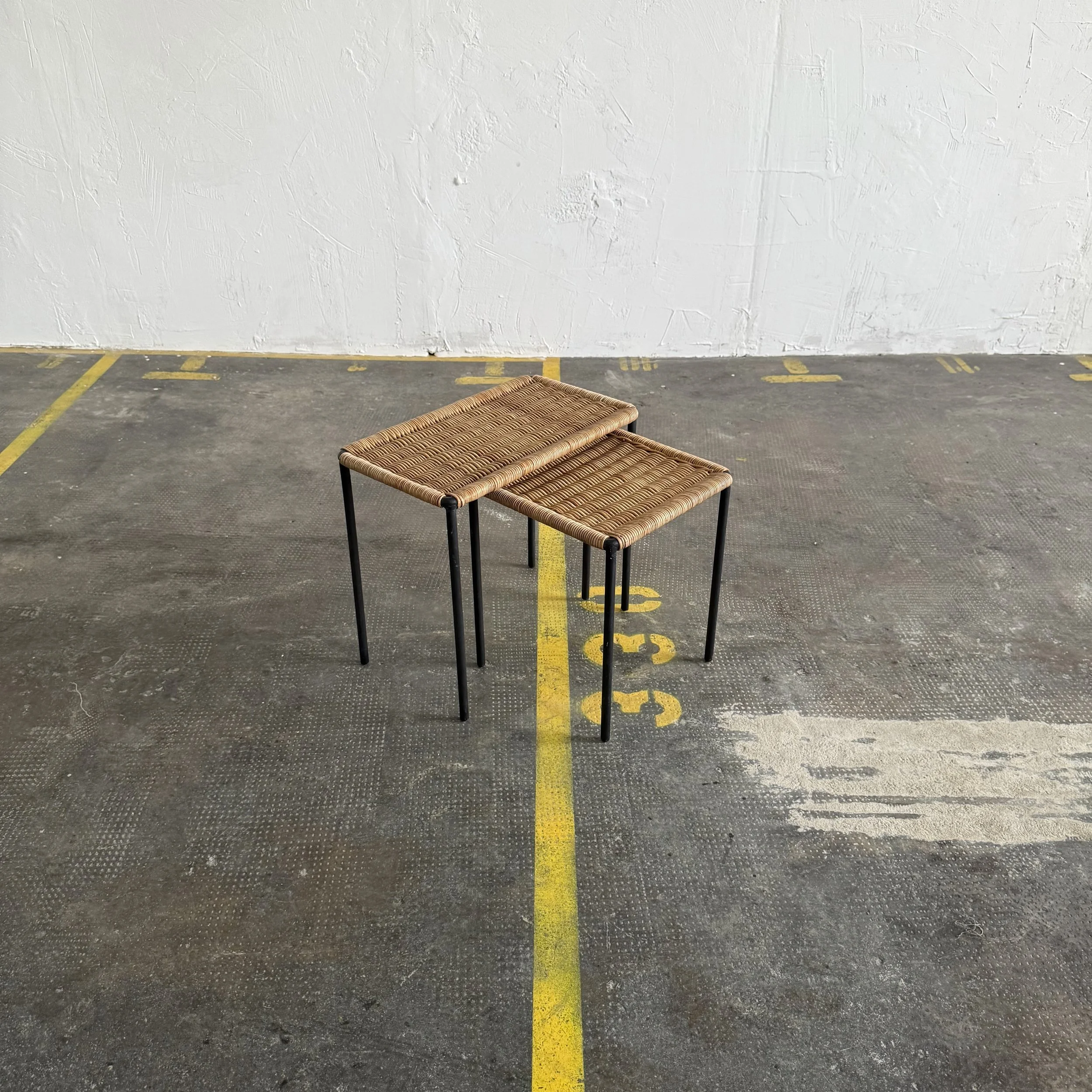 Set of Two Carl Auböck Wicker Tables, Austria 1950s