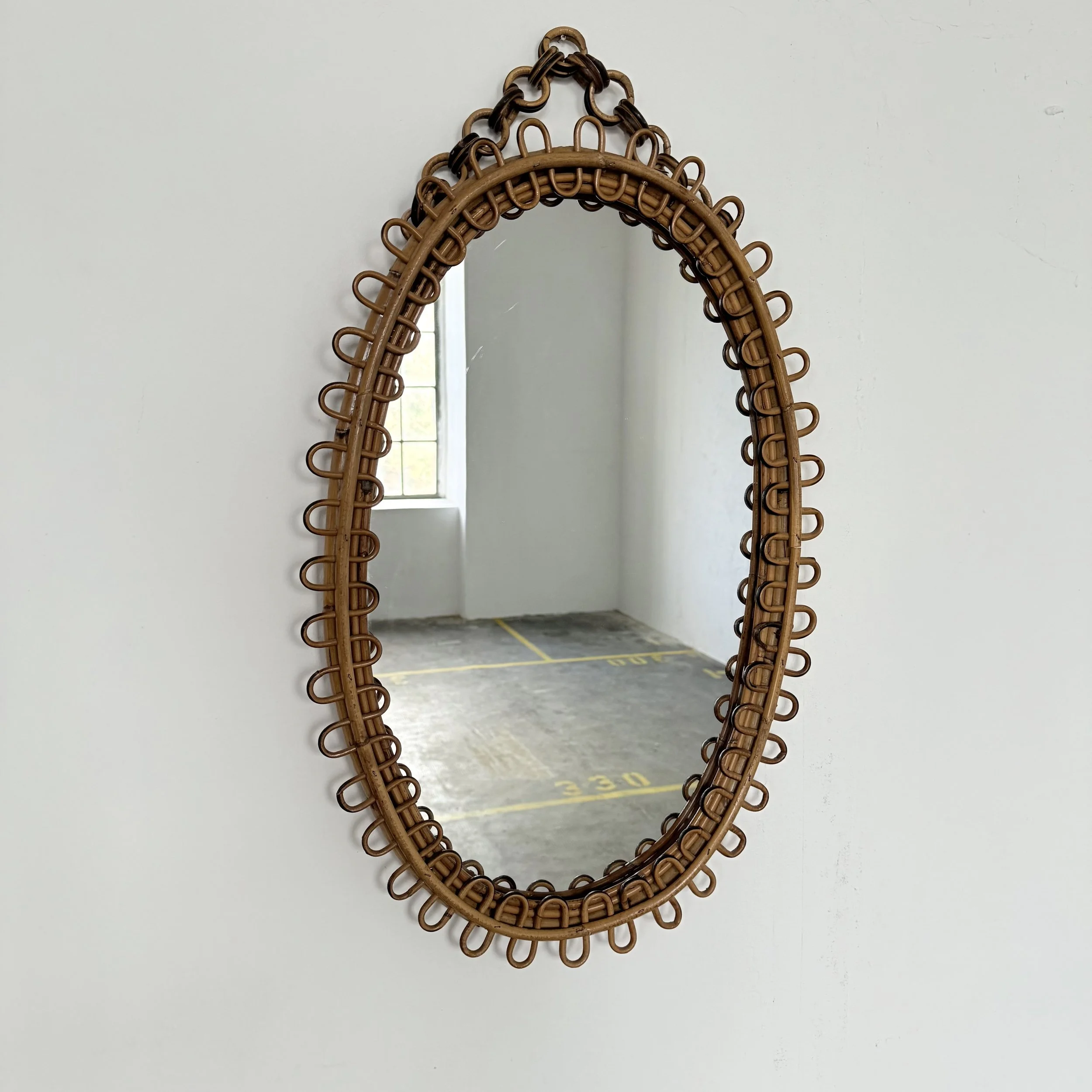 Mid Century Wicker Mirror, 1950s