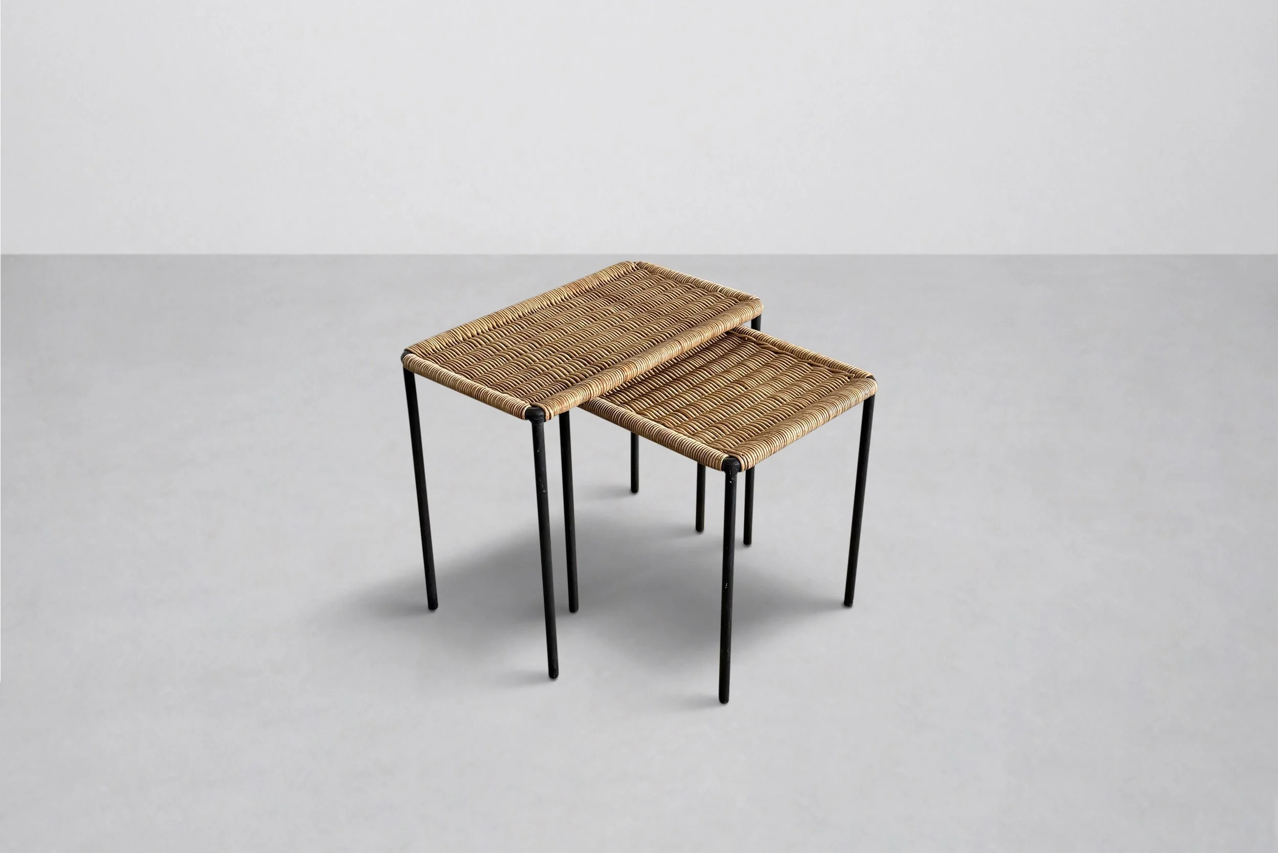 Set of Two Carl Auböck Wicker Tables, Austria 1950s