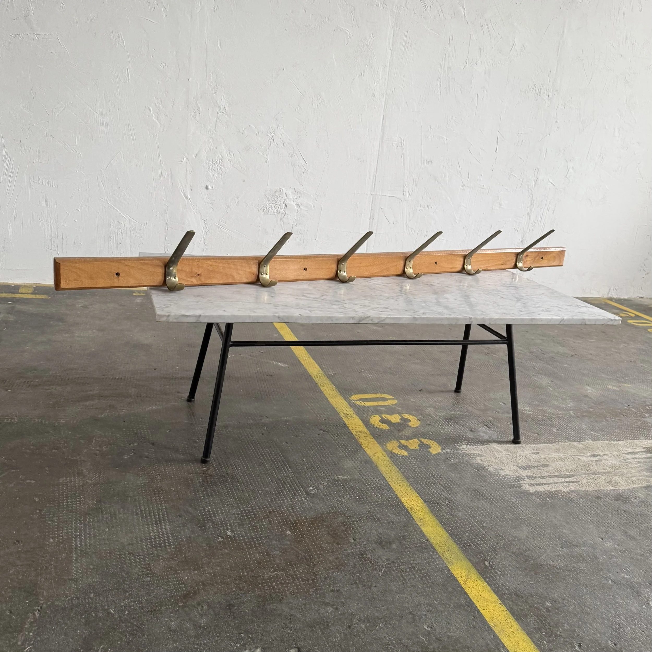 Wall Coat Rack with Carl Auböck Brass Hooks, Austria 1950s