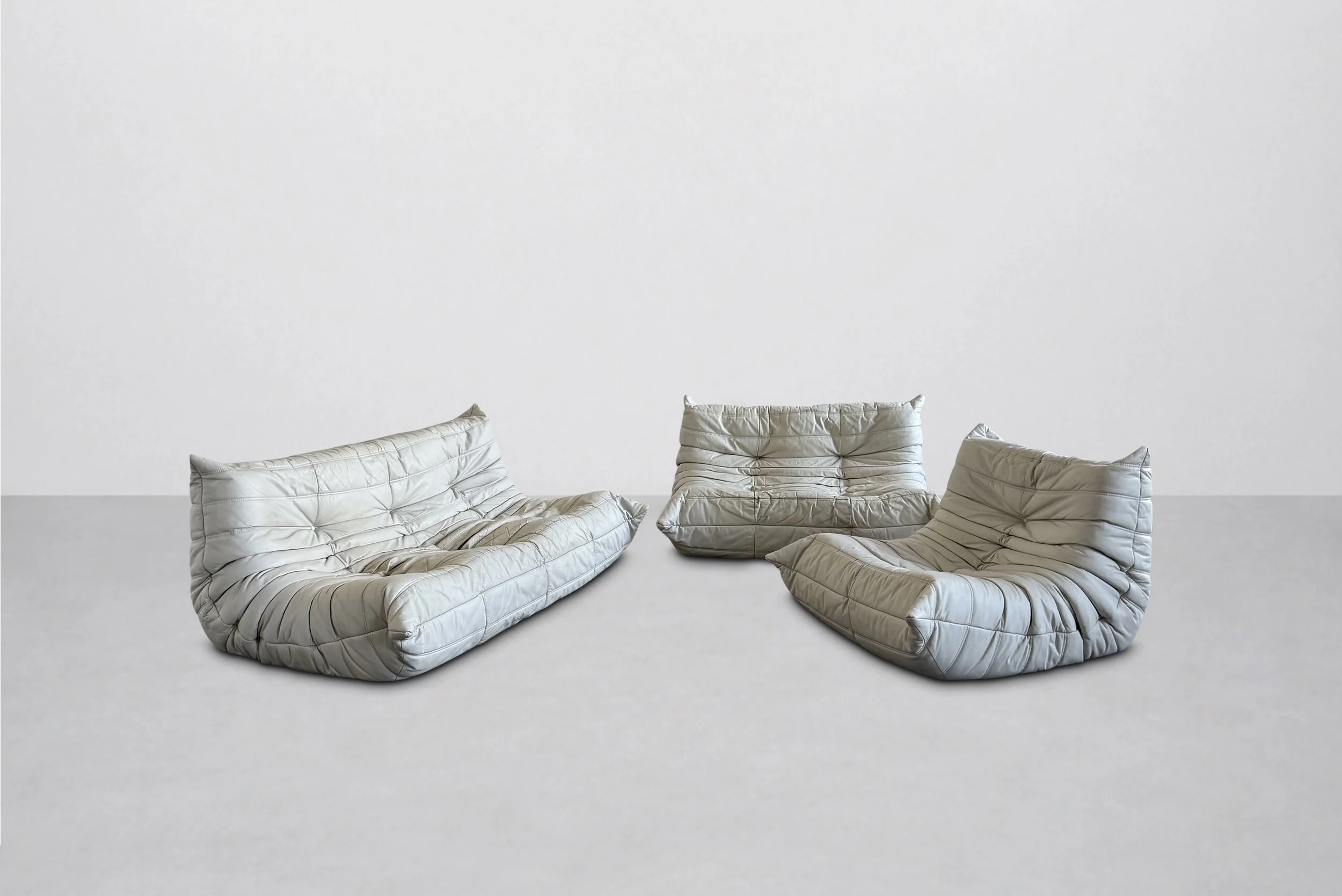 Original Ligne Roset Togo Sofa Set In Leather By Michel Ducaroy, 1980s