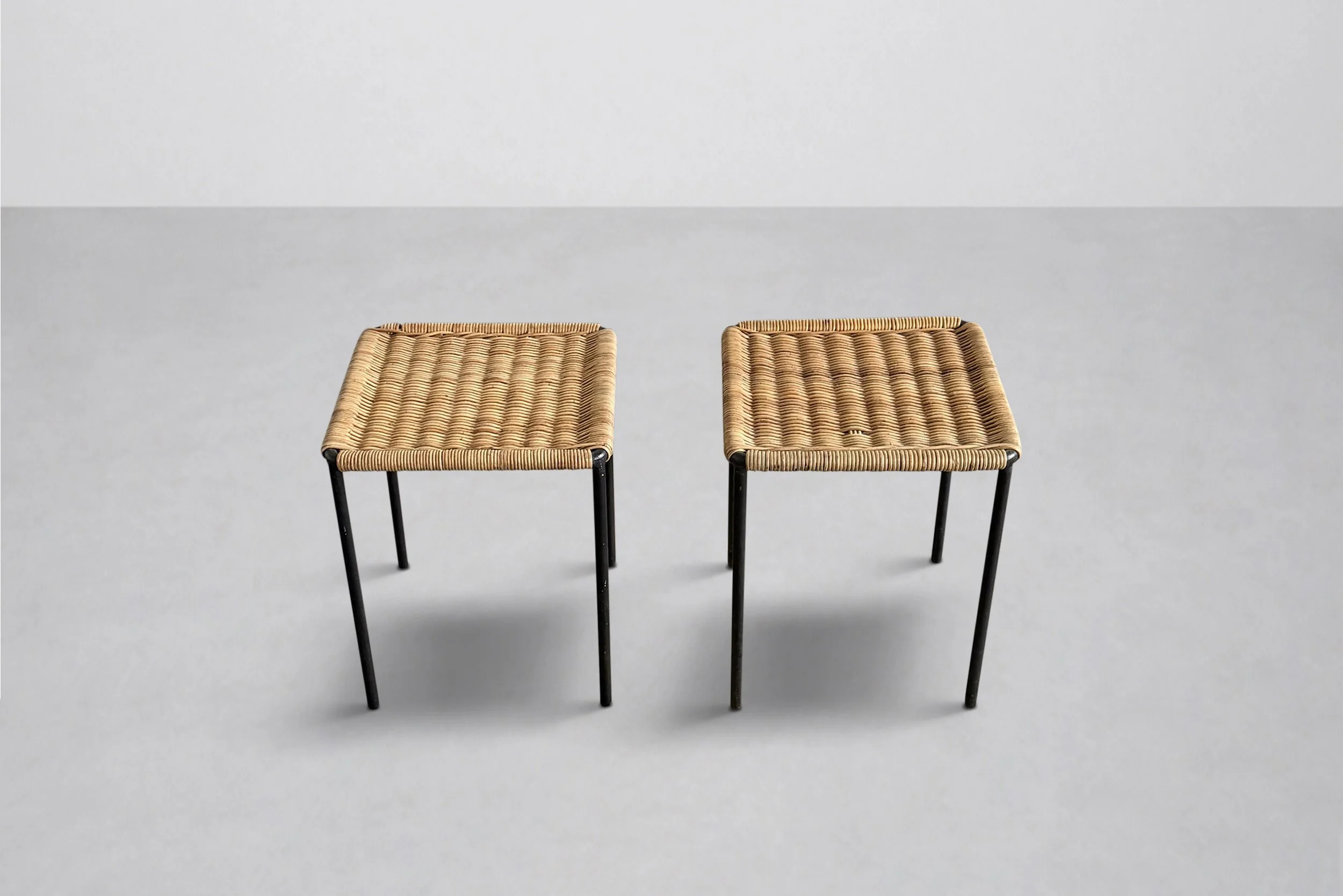 Set of Two Square Carl Auböck Wicker Tables, Austria 1950s