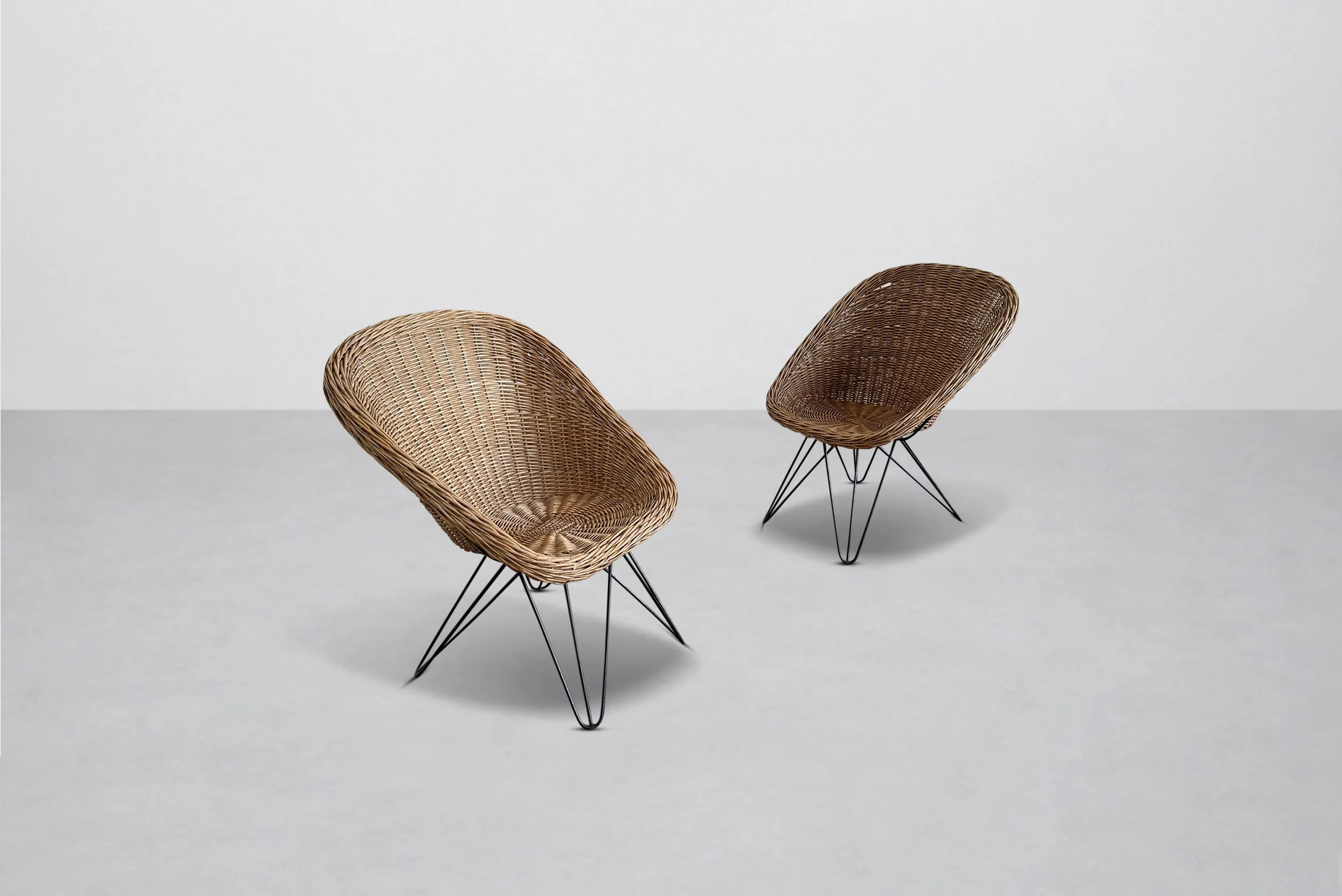 Set of 2 Mid Century Modern Wicker Chairs, Netherlands