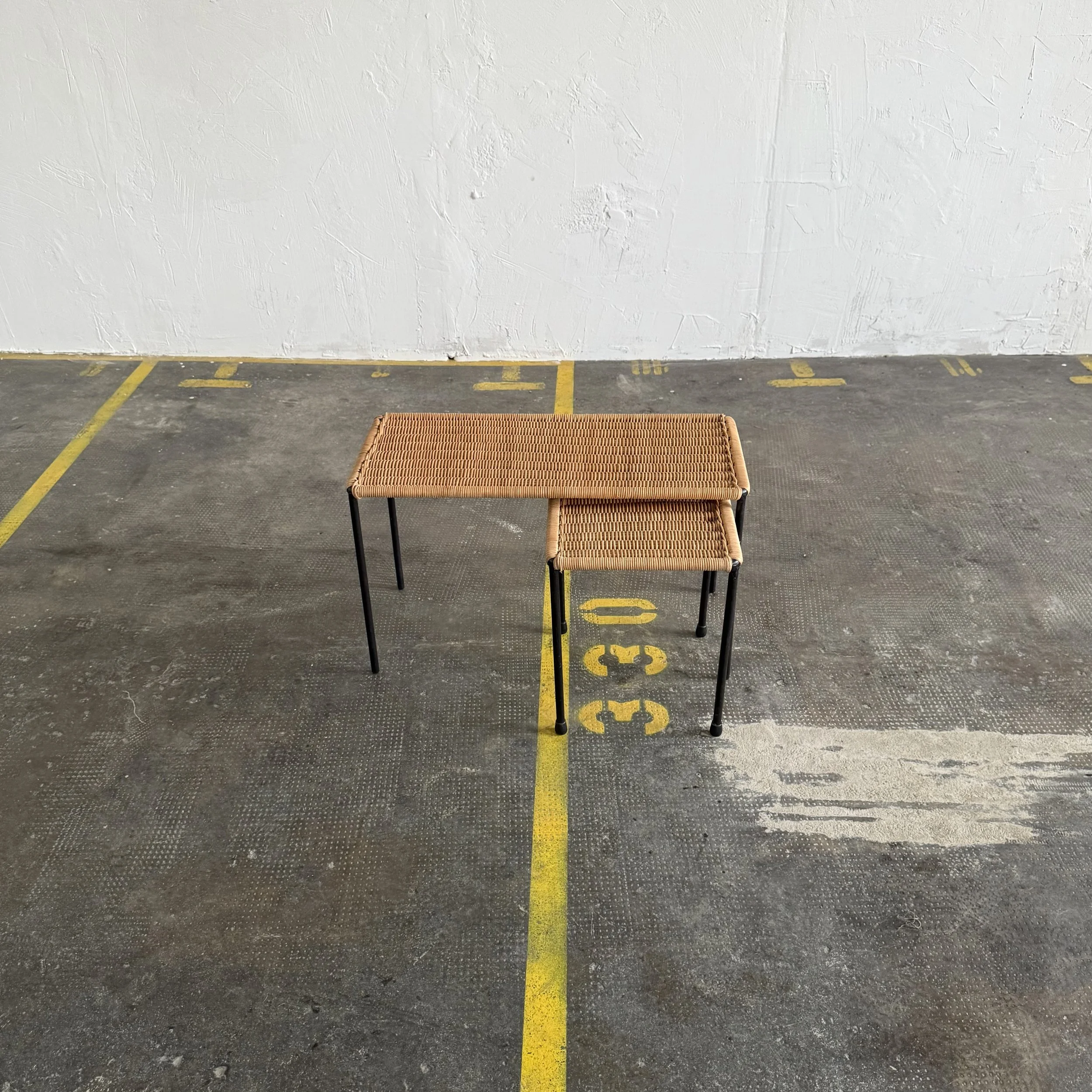 Set of Two Carl Auböck Wicker Tables, Austria 1950s