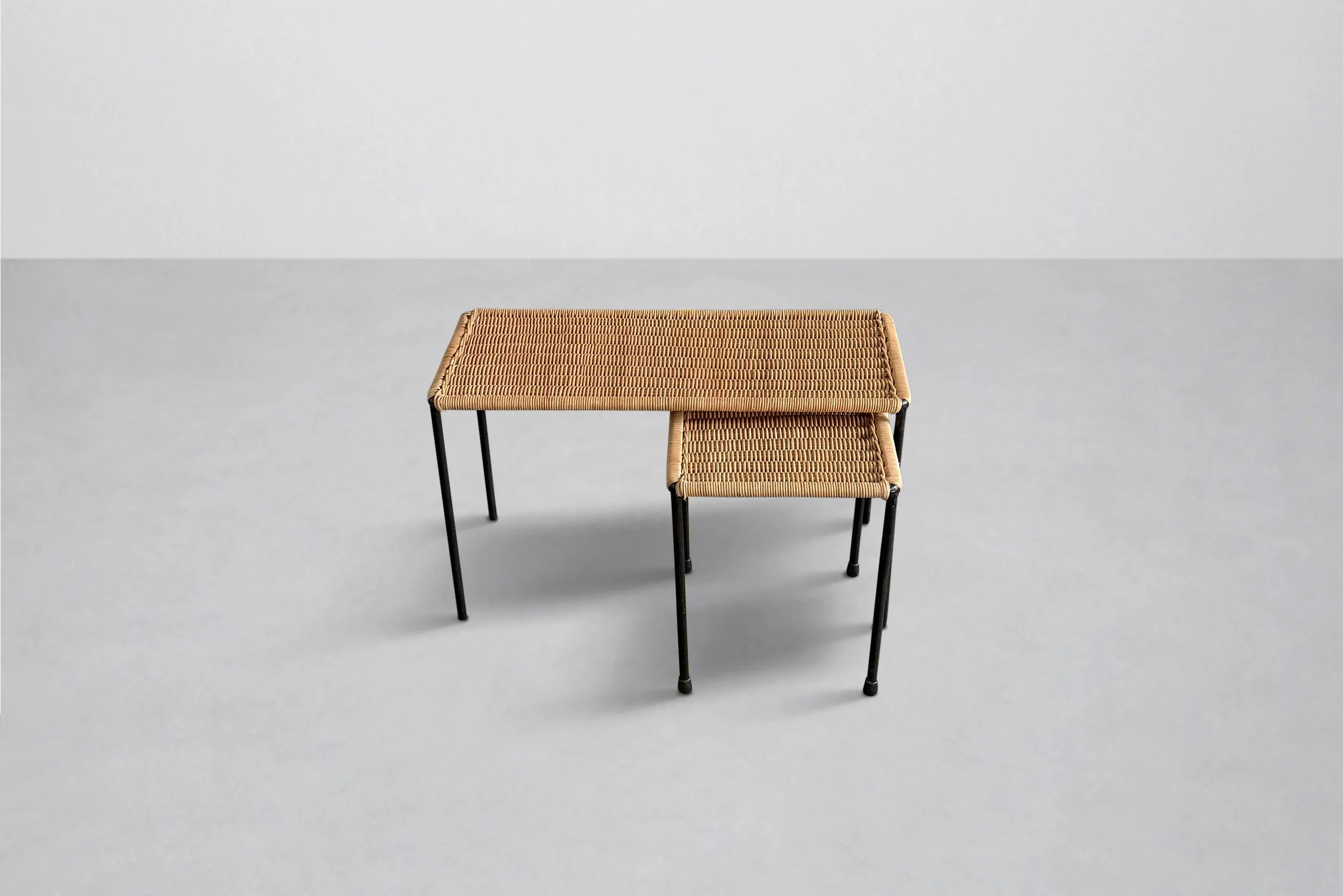 Set of Two Carl Auböck Wicker Tables, Austria 1950s