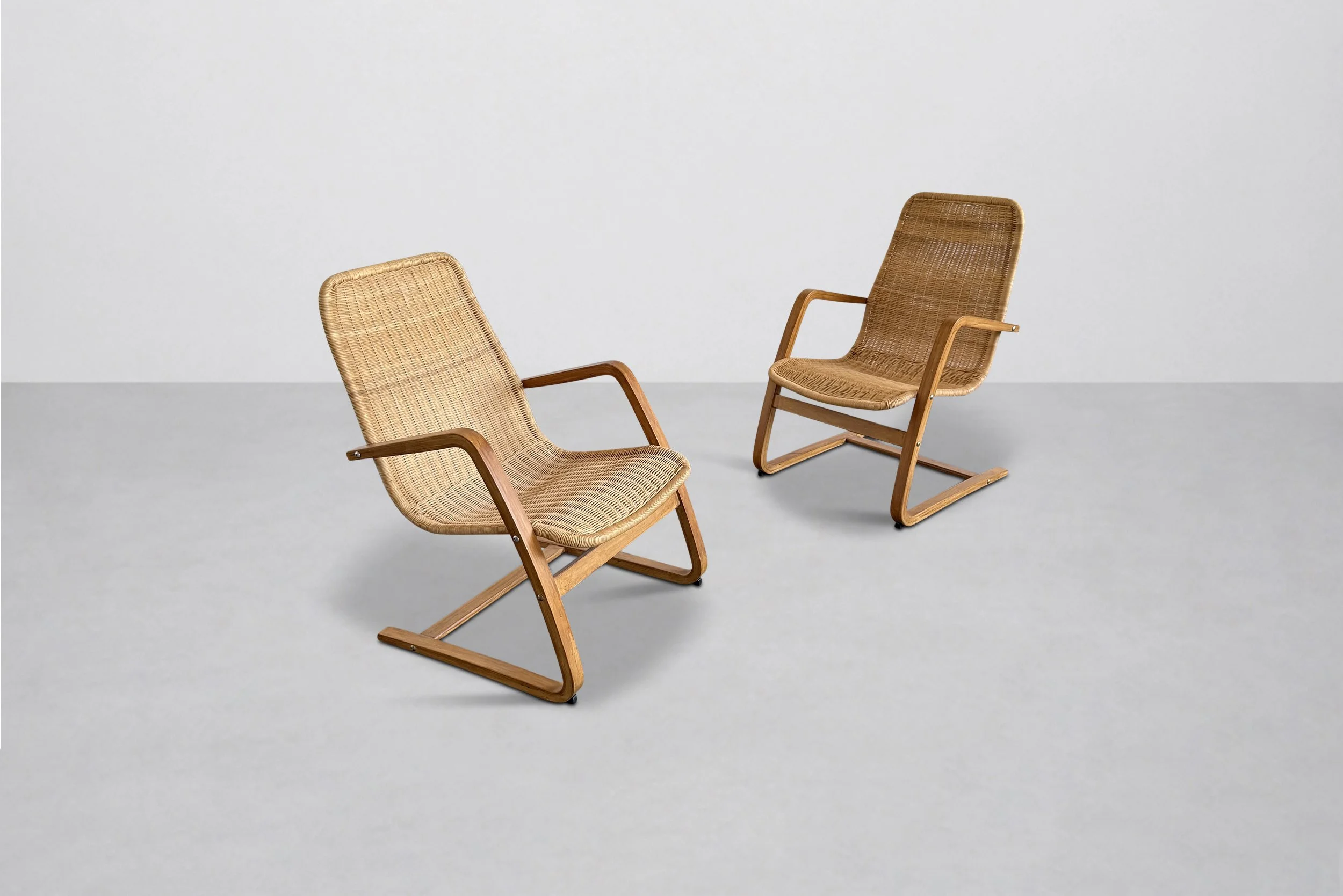 Pair of Vintage Wicker Armchairs, Scandinavia 1970s