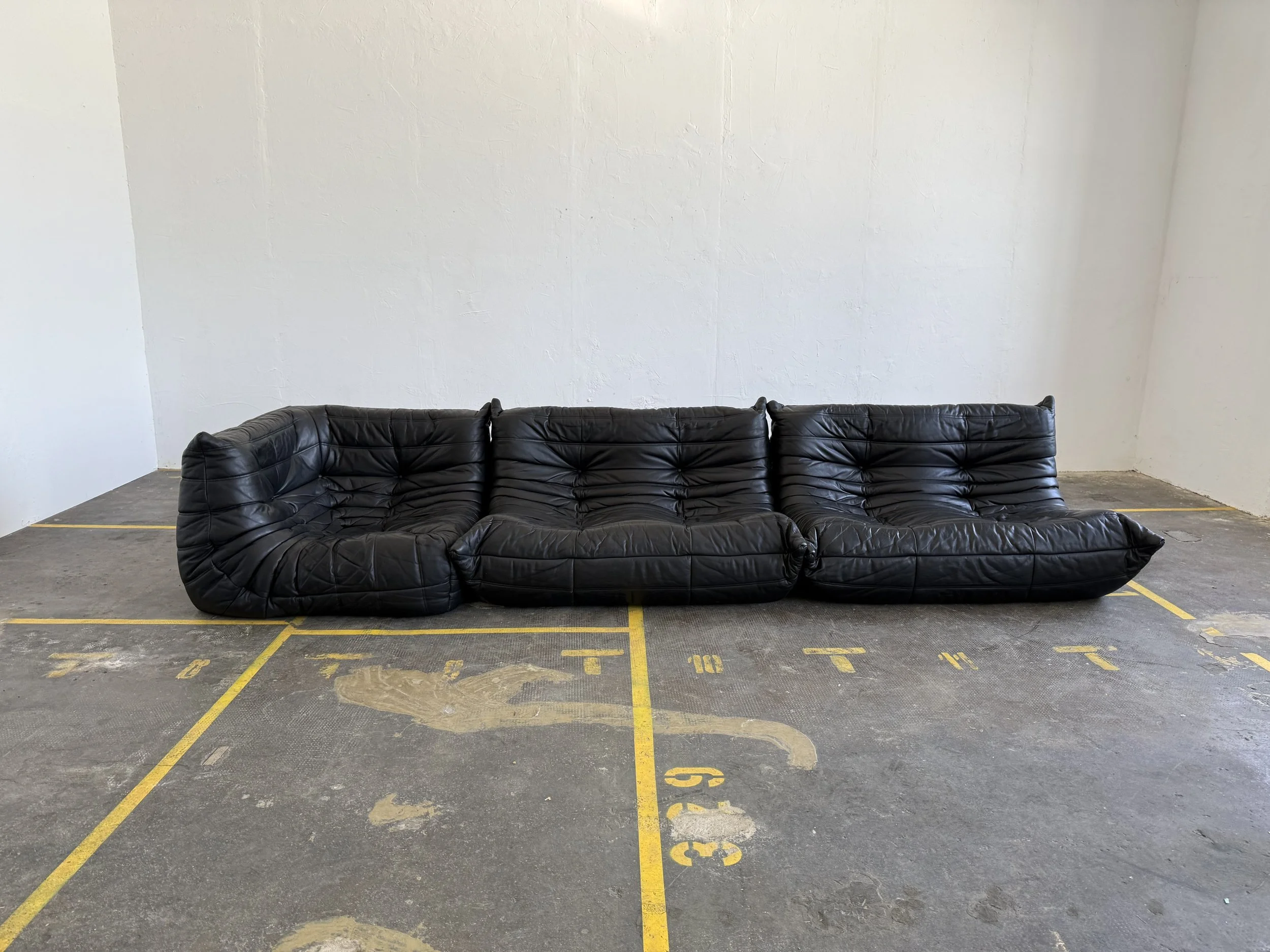 Original Ligne Roset Togo Sofa Set In Leather By Michel Ducaroy, 1980s