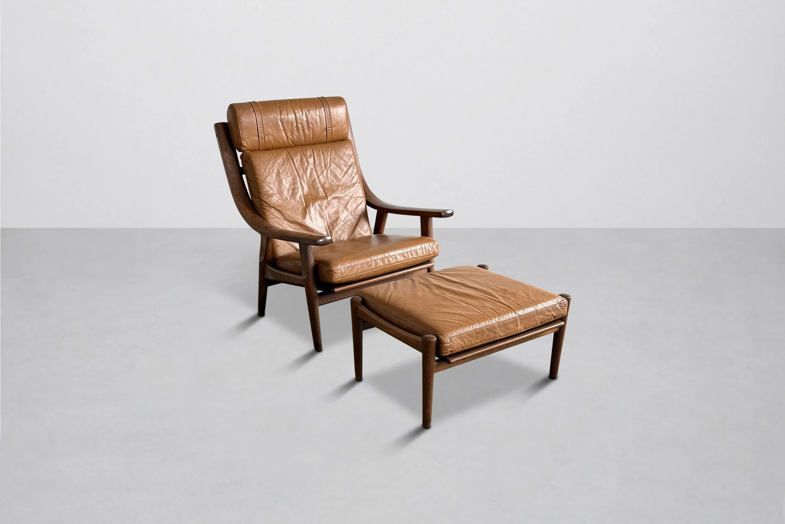Hans Wegner High Back Lounge Chair Ottoman, Denmark 1960s