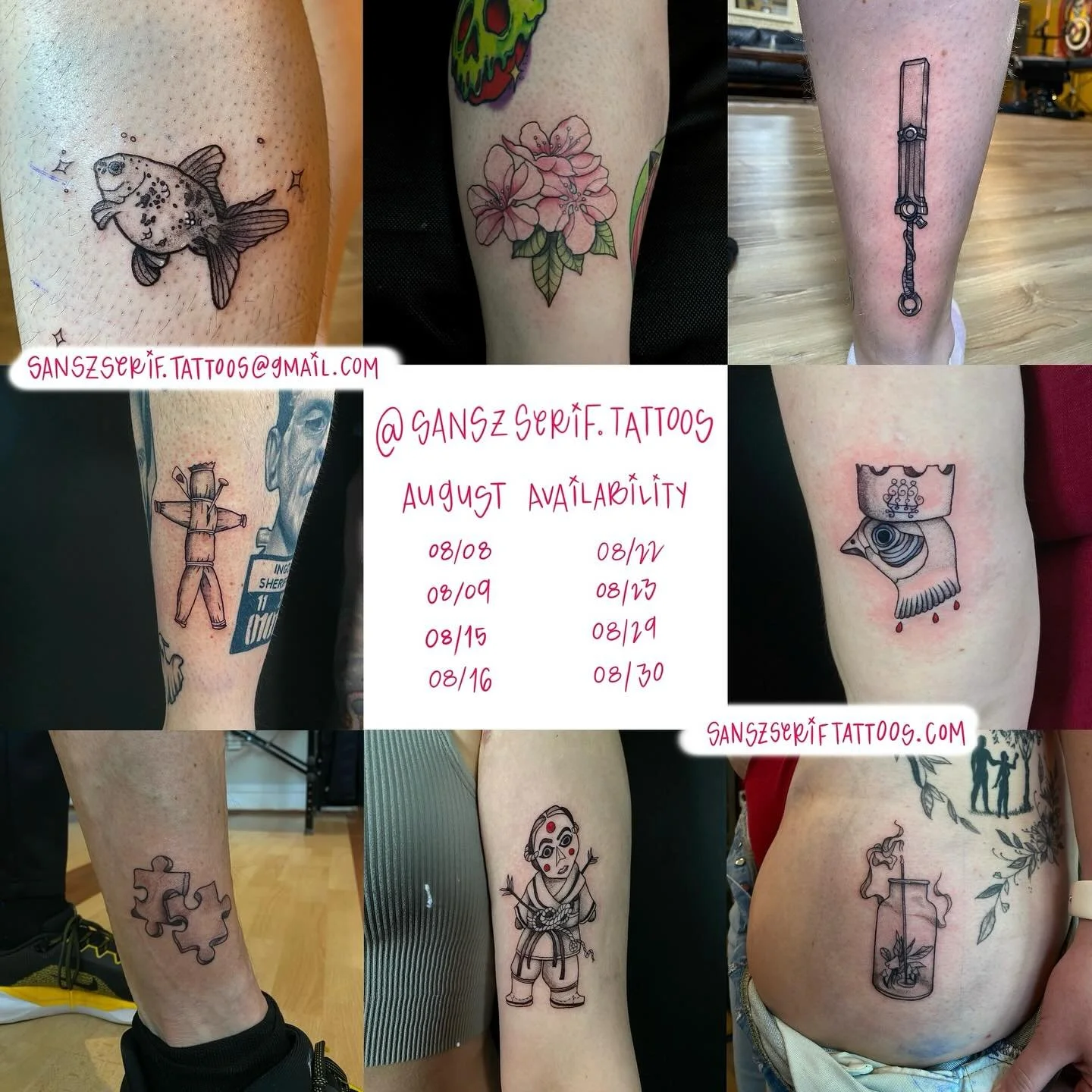 Updated August availability! I had a great time this past weekend @fabletattoogallery, I'll be here on FRI/SAT for the rest of the month. Whether big or small, flash or custom, I want to hear from you! 

📧 Email: sanszserif.tattoos@gmail.com
📨 Book