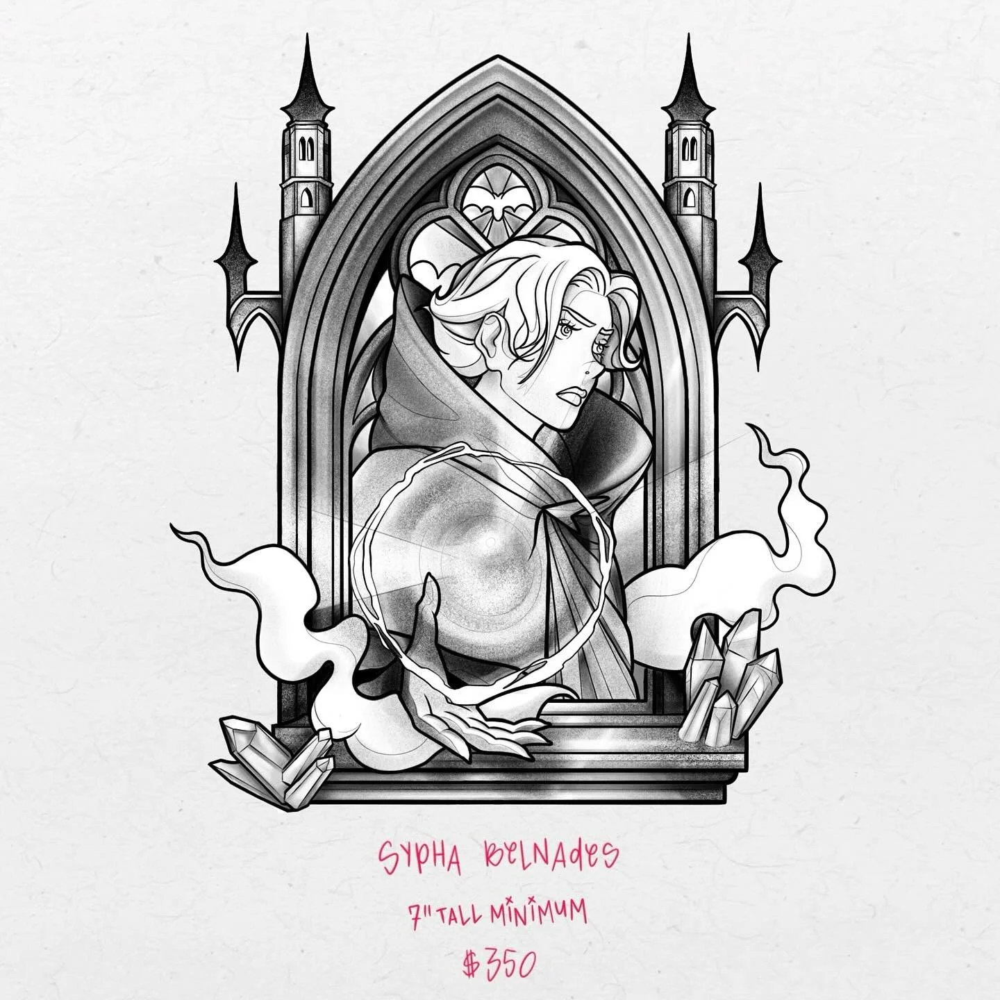 I've been rewatching the glory that is Castlevania, and I finally got around to watching Nocturne. Would love to do this Sypha piece, especially @animeink_con this October 👀 Offering at a flat rate 

📧 Email: sanszserif.tattoos@gmail.com
📨 Booking