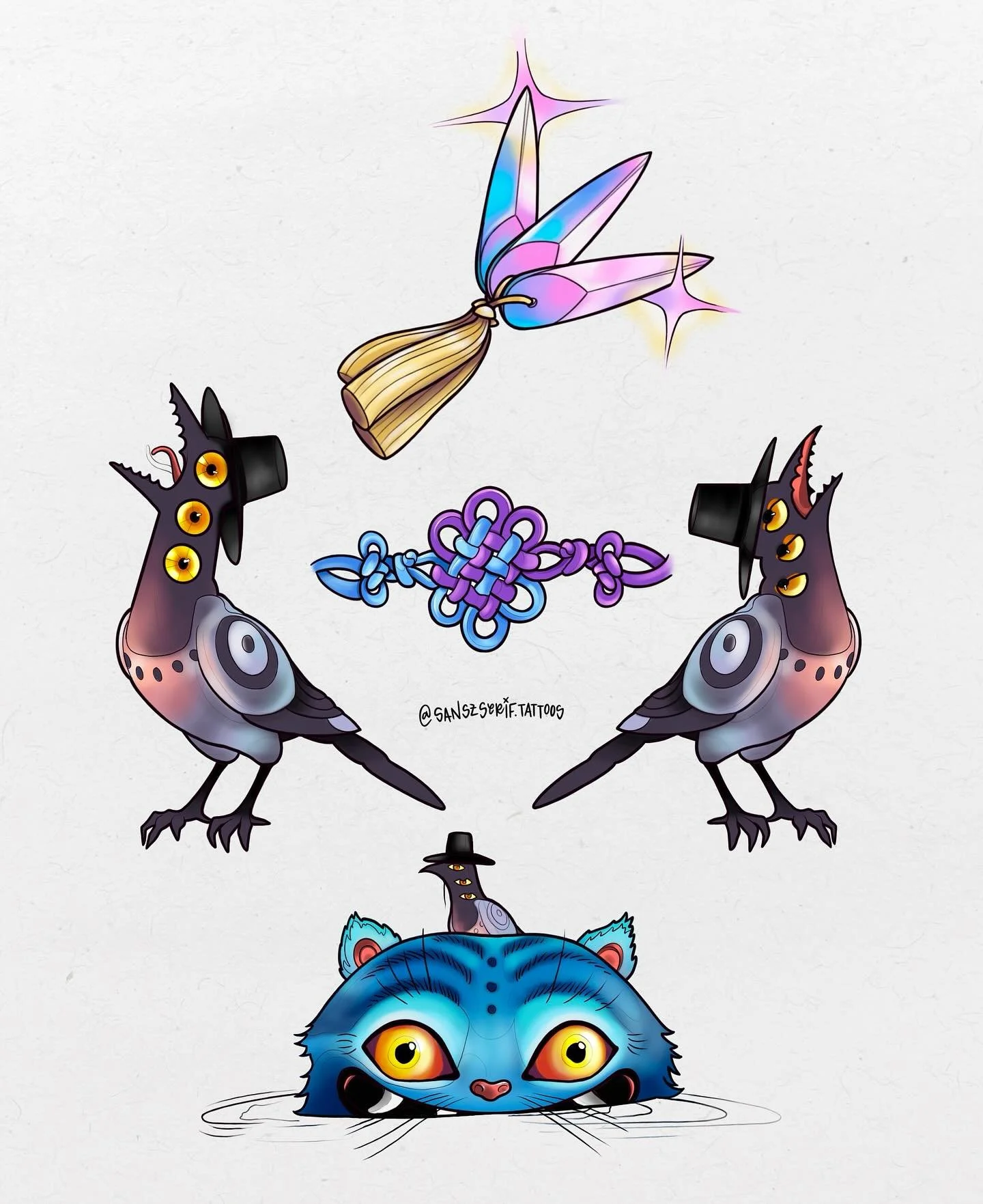 Just a few of the many design I have brewing in my head after watching this movie 4 times. Available in color or b/g, more KPop Demon Hunters designs to come 💗🌟

📧 Email: sanszserif.tattoos@gmail.com
📨 Booking Form: sanszseriftattoos.com/contact
