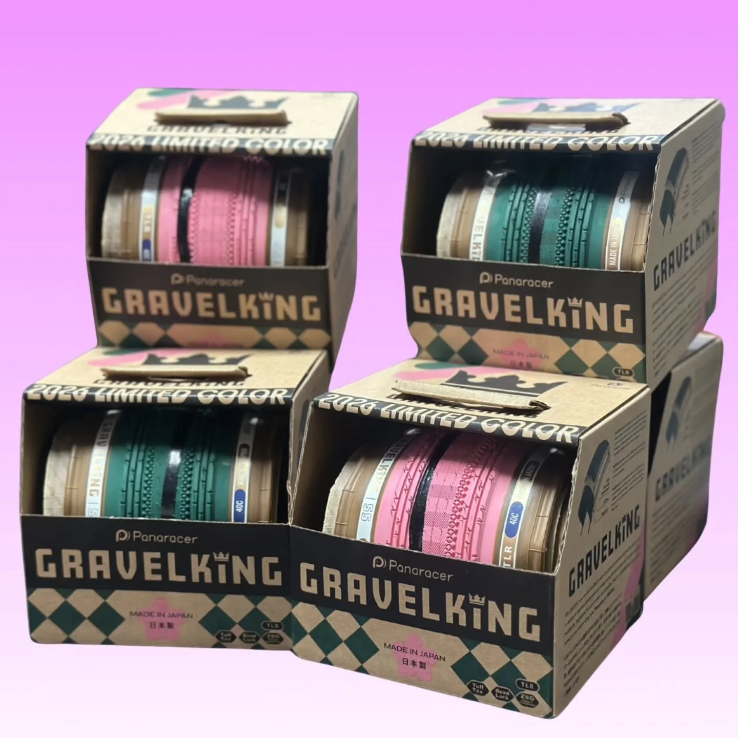 We got a few sets of the new Panaracer Gravelkings in the shop this morning. These are hot Miami colors. $65 per tire.