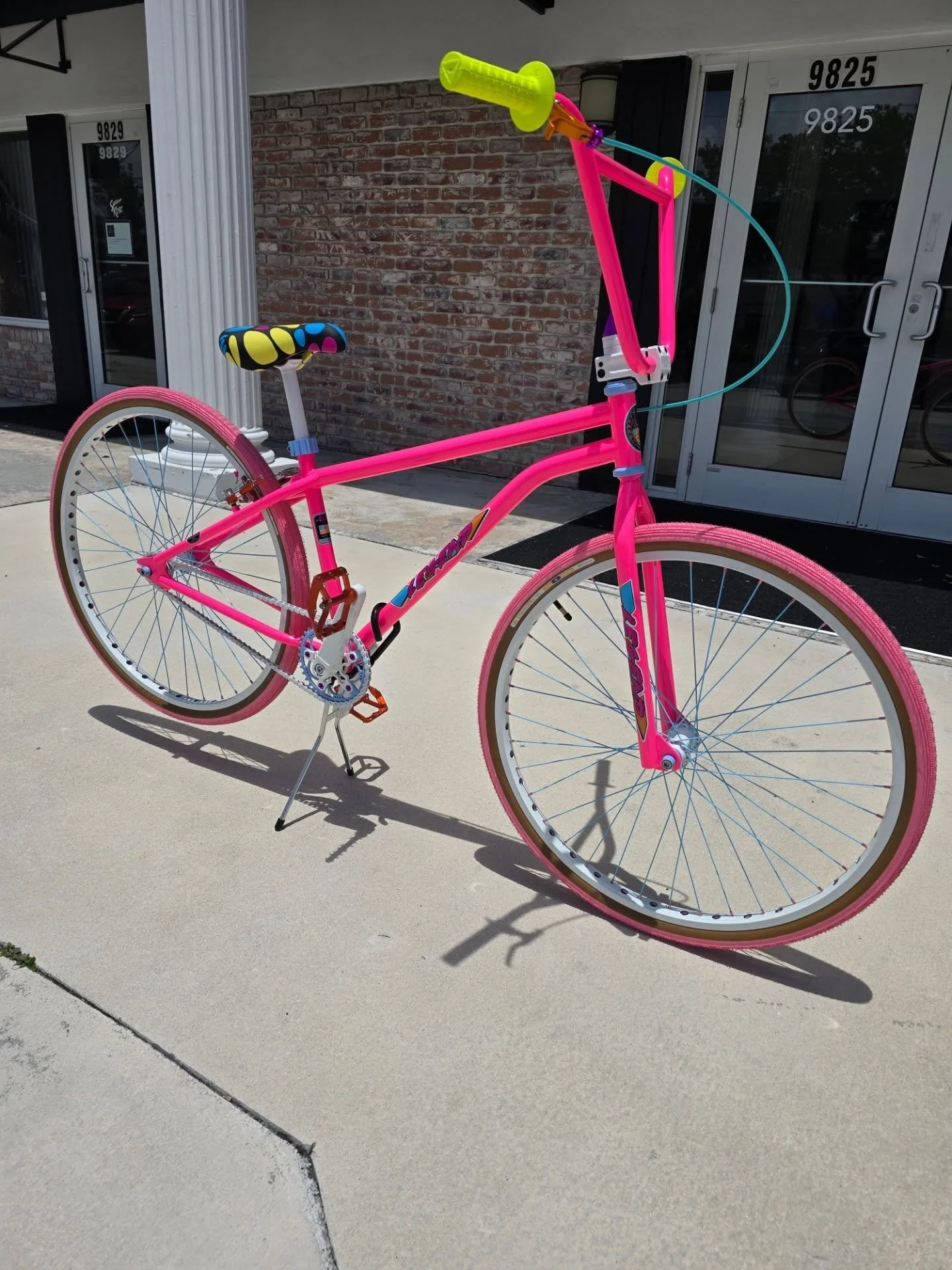 We just finished this @garyturnerbmx Legend #1 build at the shop last week. The crazy powder coating was done by @browardpowdercoating and @hotboxkustoms We tried to tie in all of the colors from decals to give an 80's freestyle feel and ride like a 