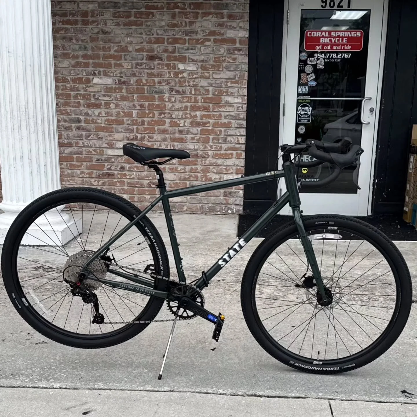 State Bicycle Co. 4130 all road gravel bike just landed in the shop. This is a 12 speed in alpine bloom. Ride it on the street and pull off to the levee to take a ride with the gators and snakes. $999 in the shop. 

#ridethelevee #coralspringsbicycle