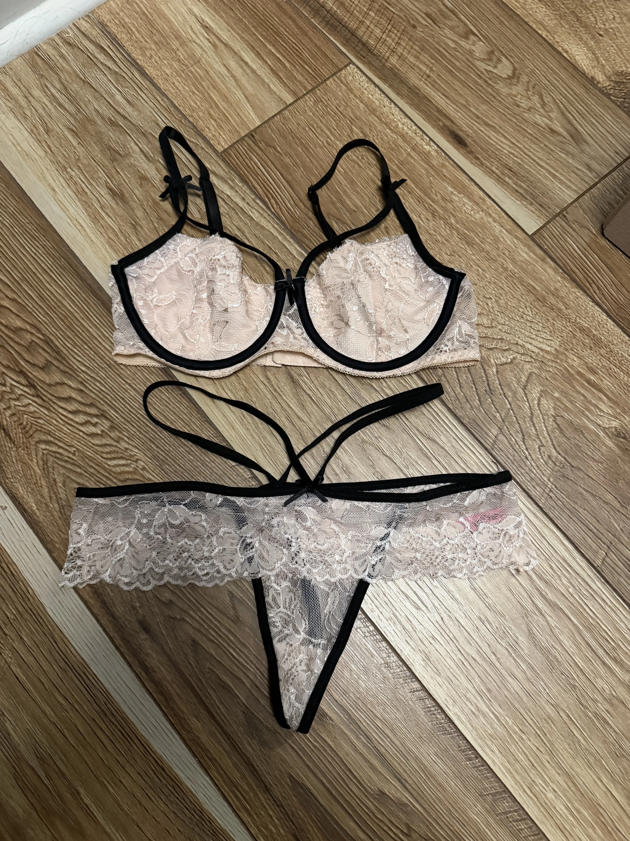 Two Piece Pink and Black Strappy Lingerie Set