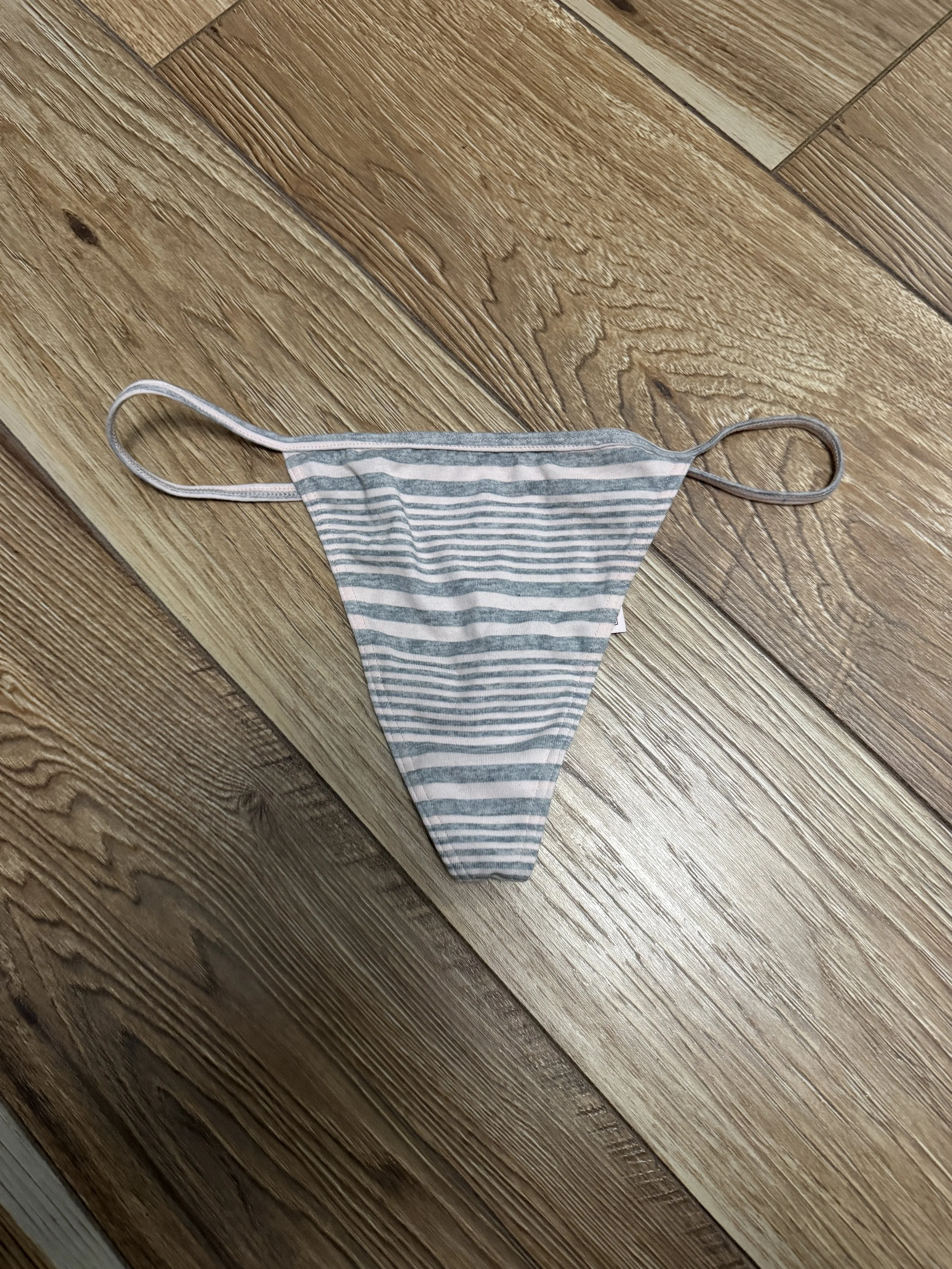 Victoria's Secret Pink and Grey Striped Thong