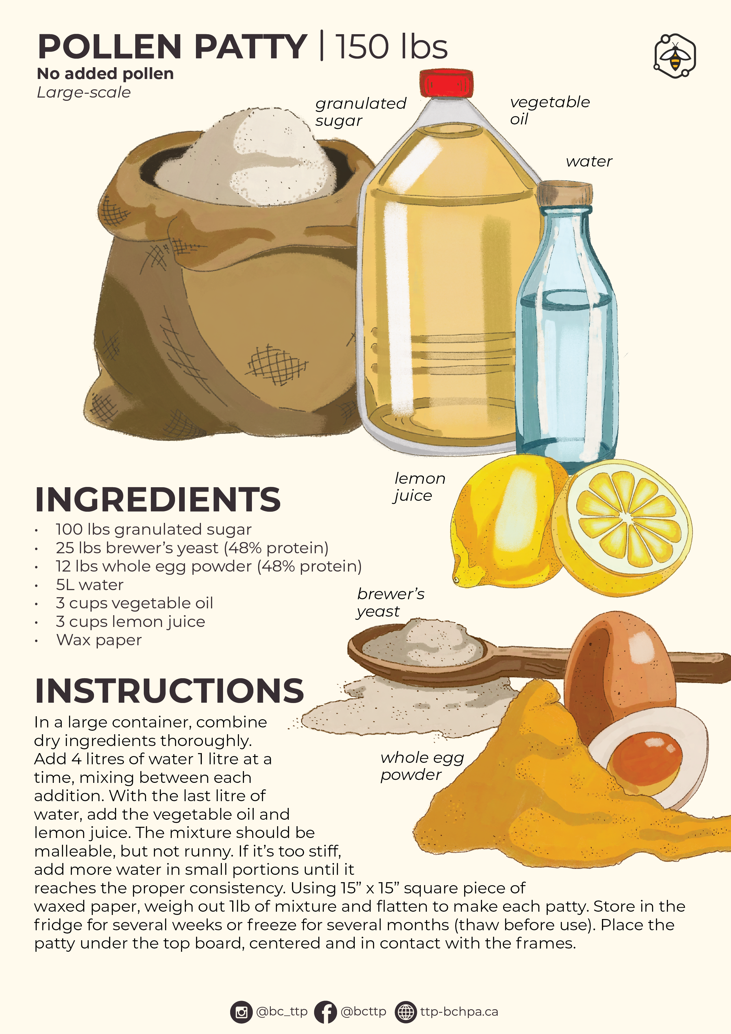 Large-scale pollen patty recipe with no added pollen.