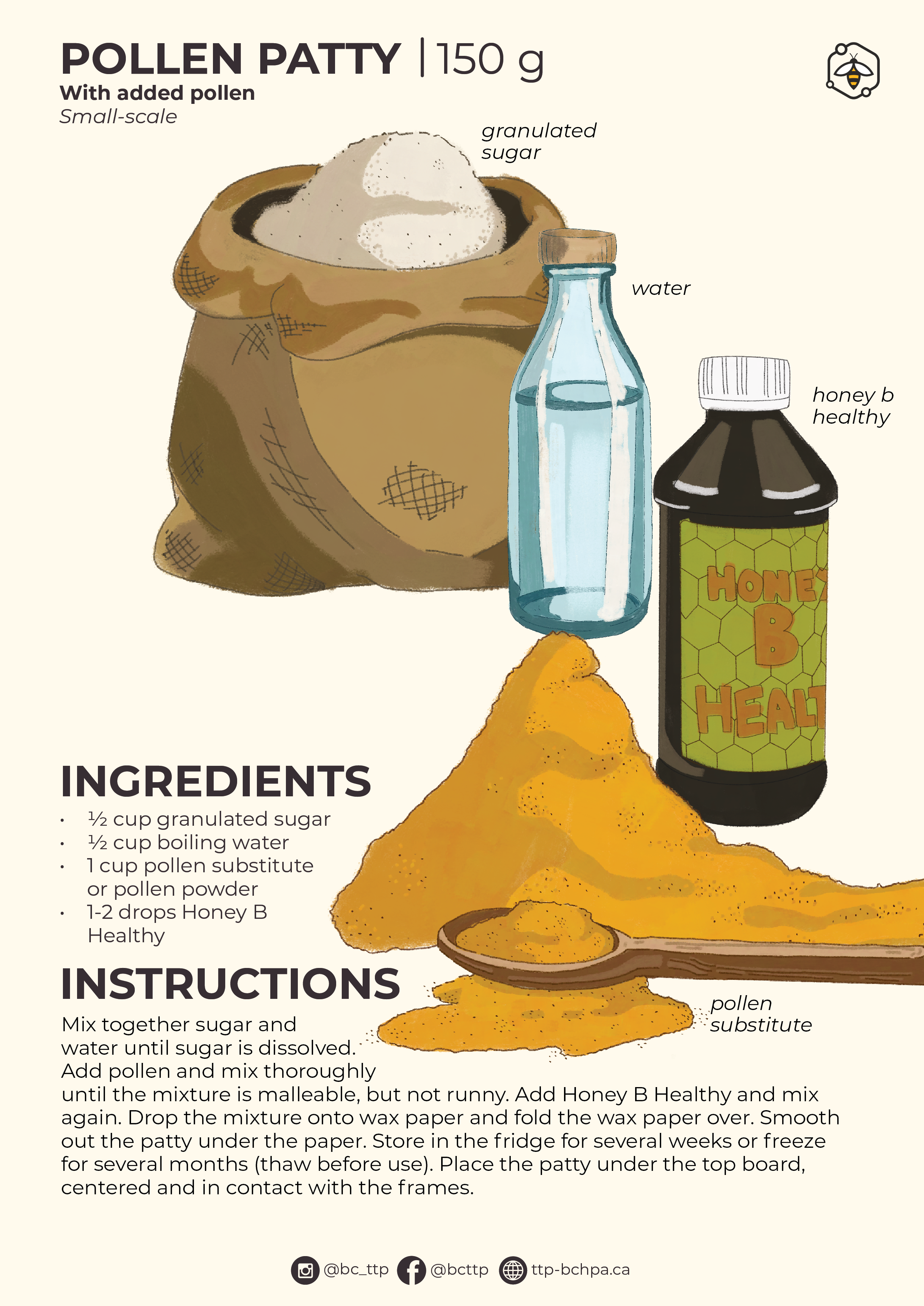 Small-scale pollen patty recipe with added pollen.