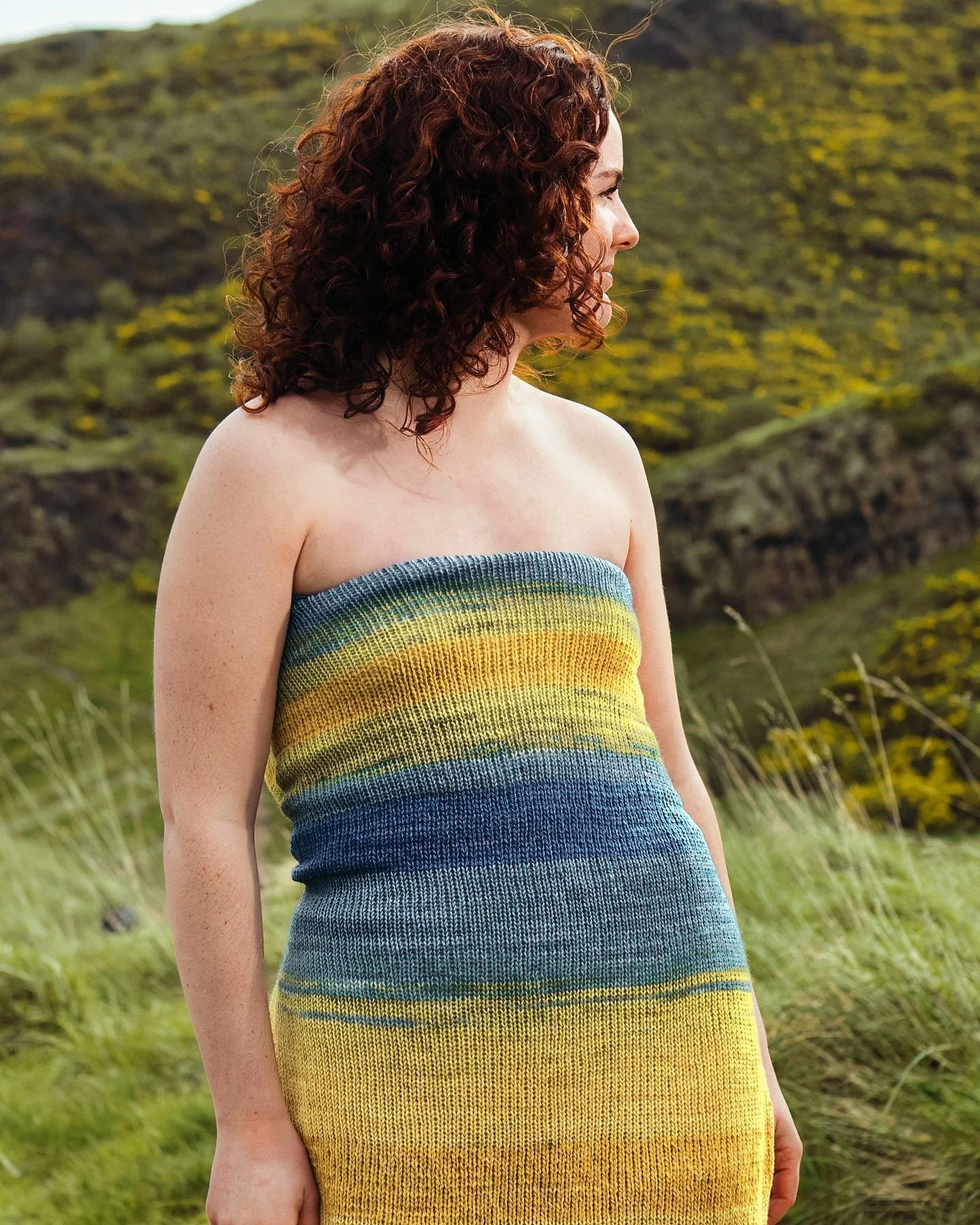 My knitted showpiece explores using indigo and fustic bark to create vibrant rich yellow and blues. When developing my samples in their very early stages, there would be many designs that I felt were not as successful as they could be, such as my dip