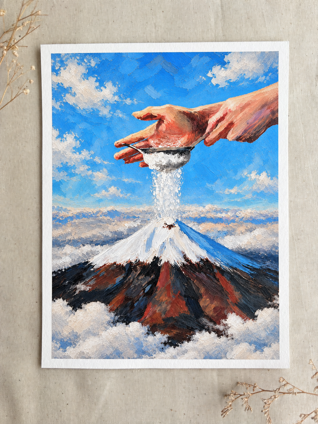 Whimsical Snowfall Over Mountain Print.png