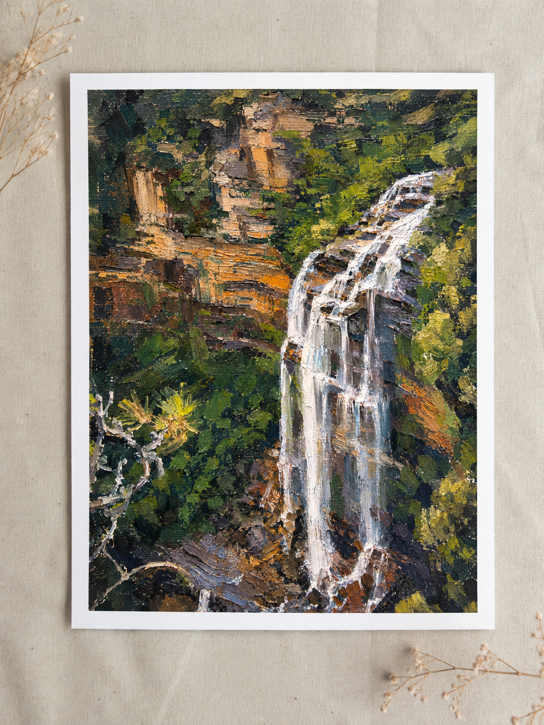 Impasto Waterfall Art Print on Linen.png