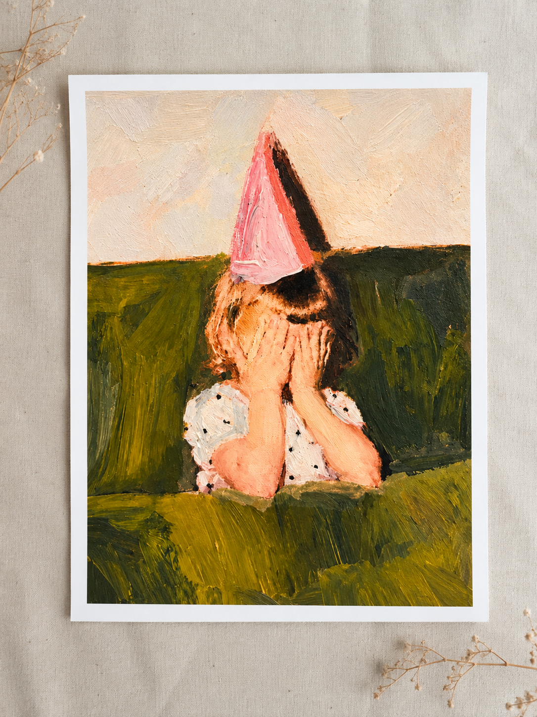 Shy Child in a Pink Party Hat.png